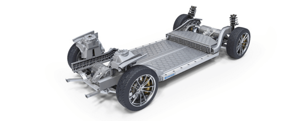 3D rendering of the bottom layer of an electric car